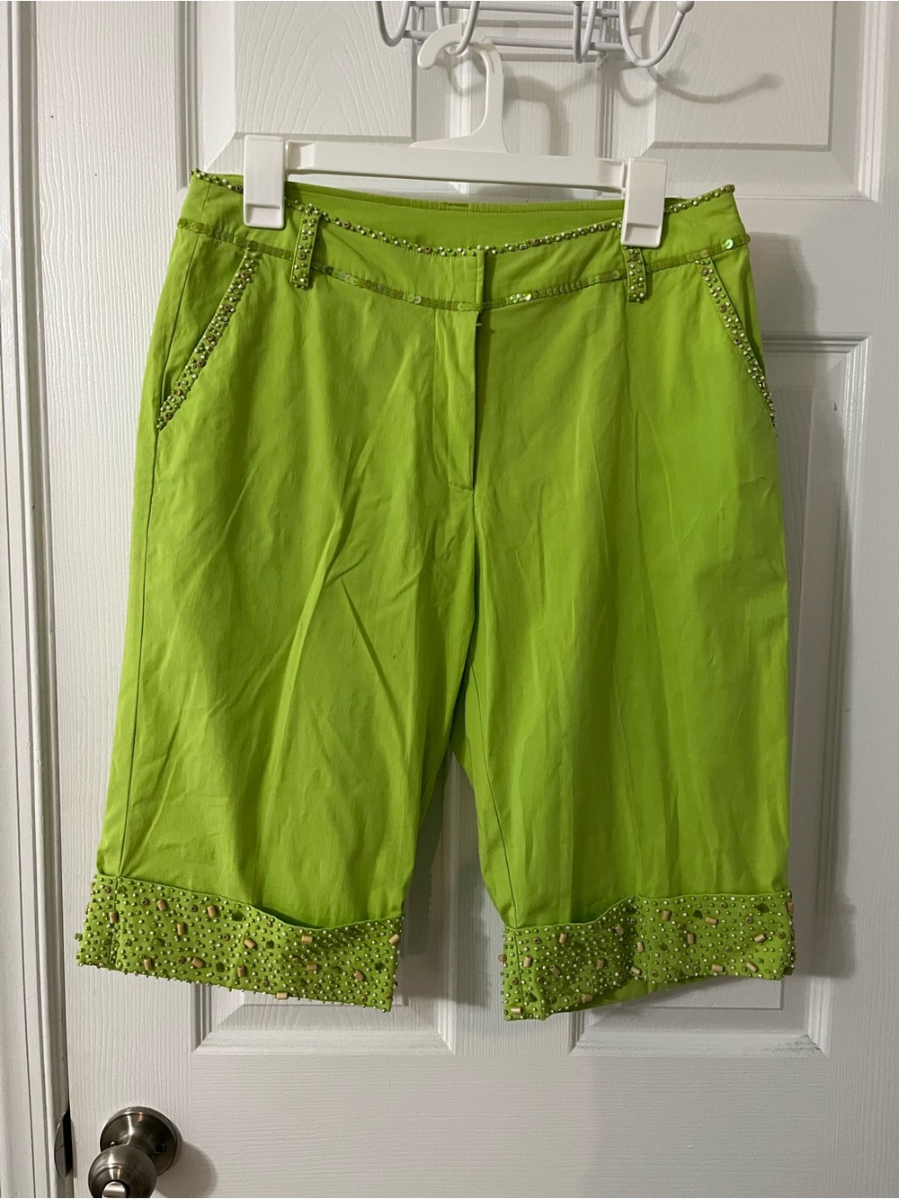 Embellished Lime Green Women's Bermuda Shorts